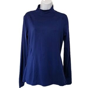 Fabletics Long Sleeve Mock Turtleneck‎ Shirt Navy Blue Rear Zip Pocket Women's M